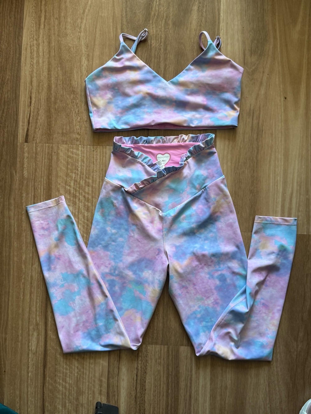 LoveShackFancy Pastel Tie-Dye High-Waist Leggings and sports bra set